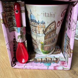 Italy Souvenir Ceramic Mug with Red Spoon